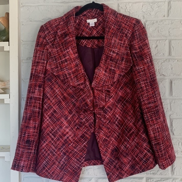 Chicos Shades of Fall Pinks Tweed Style One Hook Front Opening Jacket - Picture 4 of 7